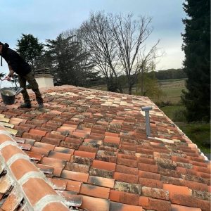 Démoussage de toiture avant